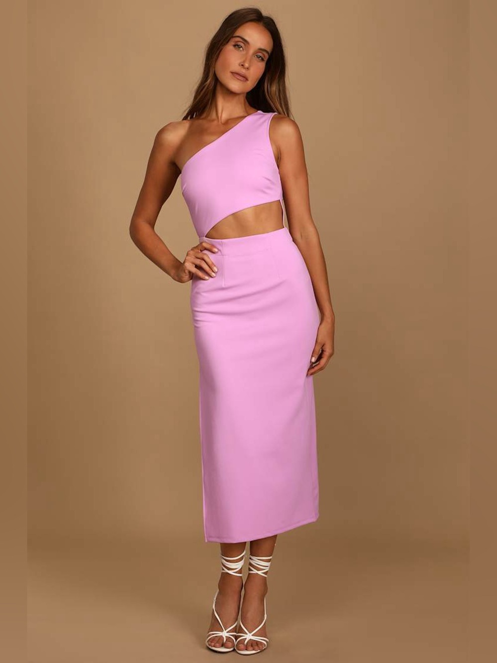 Lulu's One-Shoulder Cutout Midi Dress in Lilac